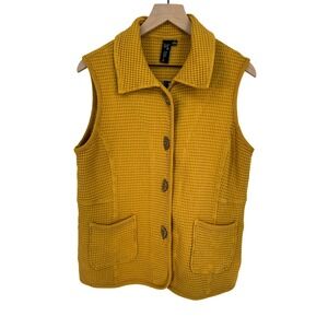 Focus Vest Womens‎ S Yellow Waffle Knit Cotton Boho Lagenlook Pockets NWT